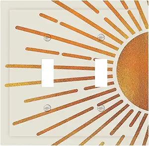 Decorative Light Switch Plate Covers Mid Century Gold Sun Boho Sunrise 2 Gang Light Switch Cover Plate Unique Double Toggle Wall Plate Switch Plate Cover for Bedroom Home Decor