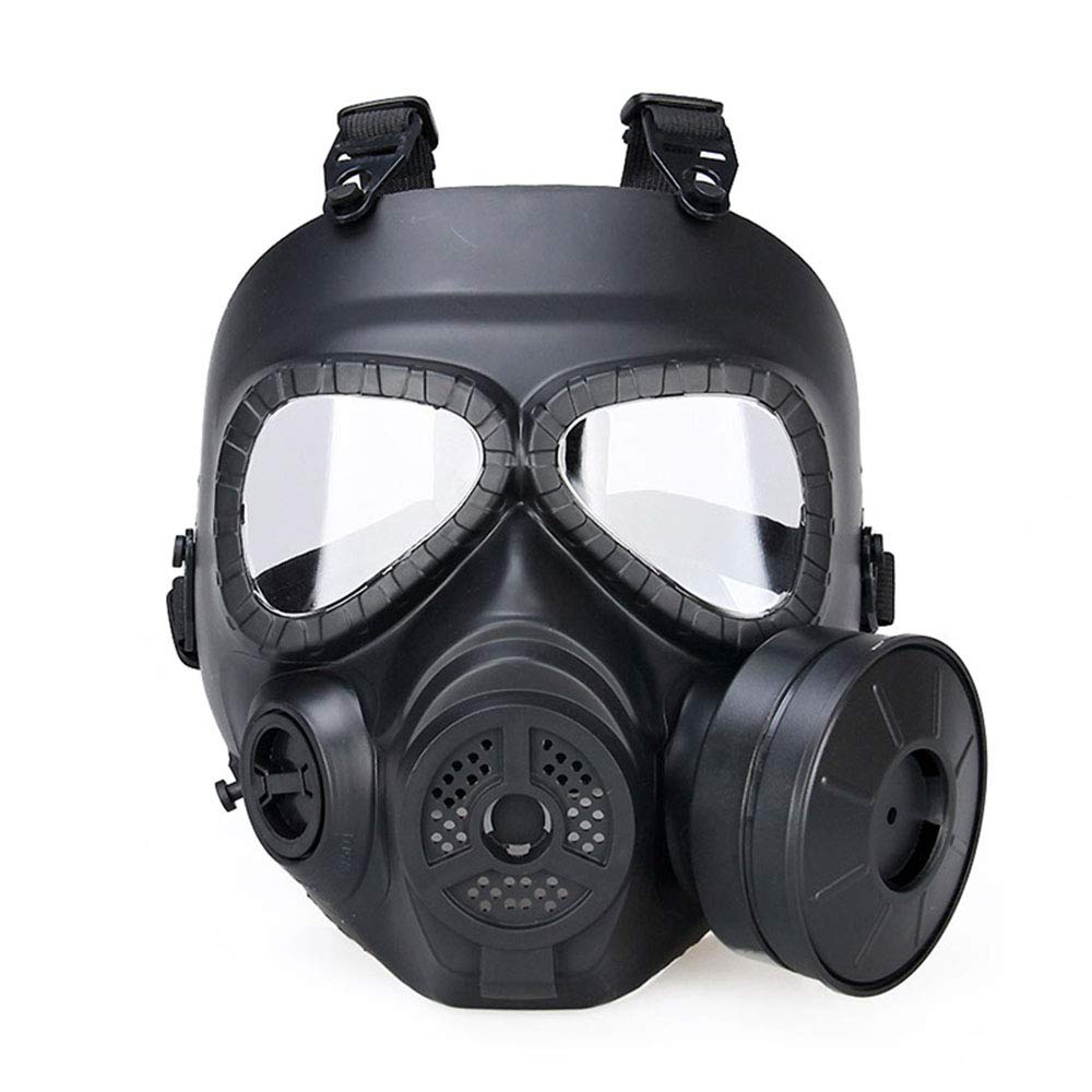 Outdoor Paintball Shooting Face Protection Gear Tactical Full Face Anti Fog Paintball PC Mask with Air Filtration Fan - Black & Transparent Len