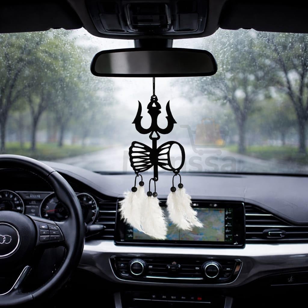 M H Villa Shiva Adiyogi Dream Catcher for Car, Spiritual Shiva Car Hanging for Positive Vibes, Unique Car Decoration Items Interior and Stylish Car Hanging Accessories Interior Gift - TRISHUL White-picture-11