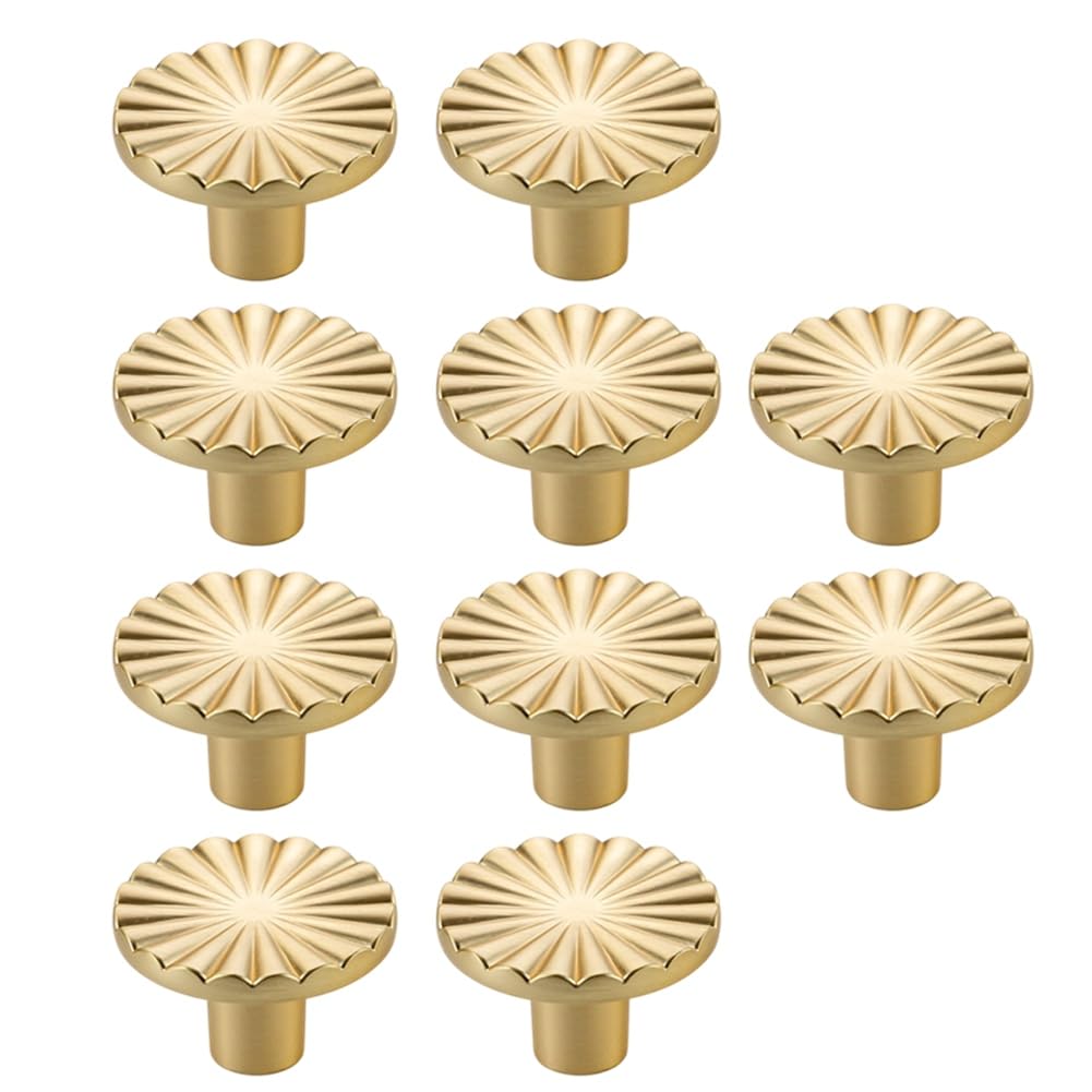 Jnchdghwa Gold Cabinet Knobs 10PCS Brushed Brass Dresser Knobs for Closet, Wardrobe and Cupboard Round Vintage Drawer Pulls