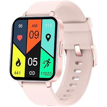 HUAKUA Smartwatch for Men and Women 1.69-Inch HD Touch Screen Fitness Watch with SpO2 Monitoring Heart Rate Monitor Sleep Monitor Pedometer Watch Multi-Training Modes for Android iOS Pink