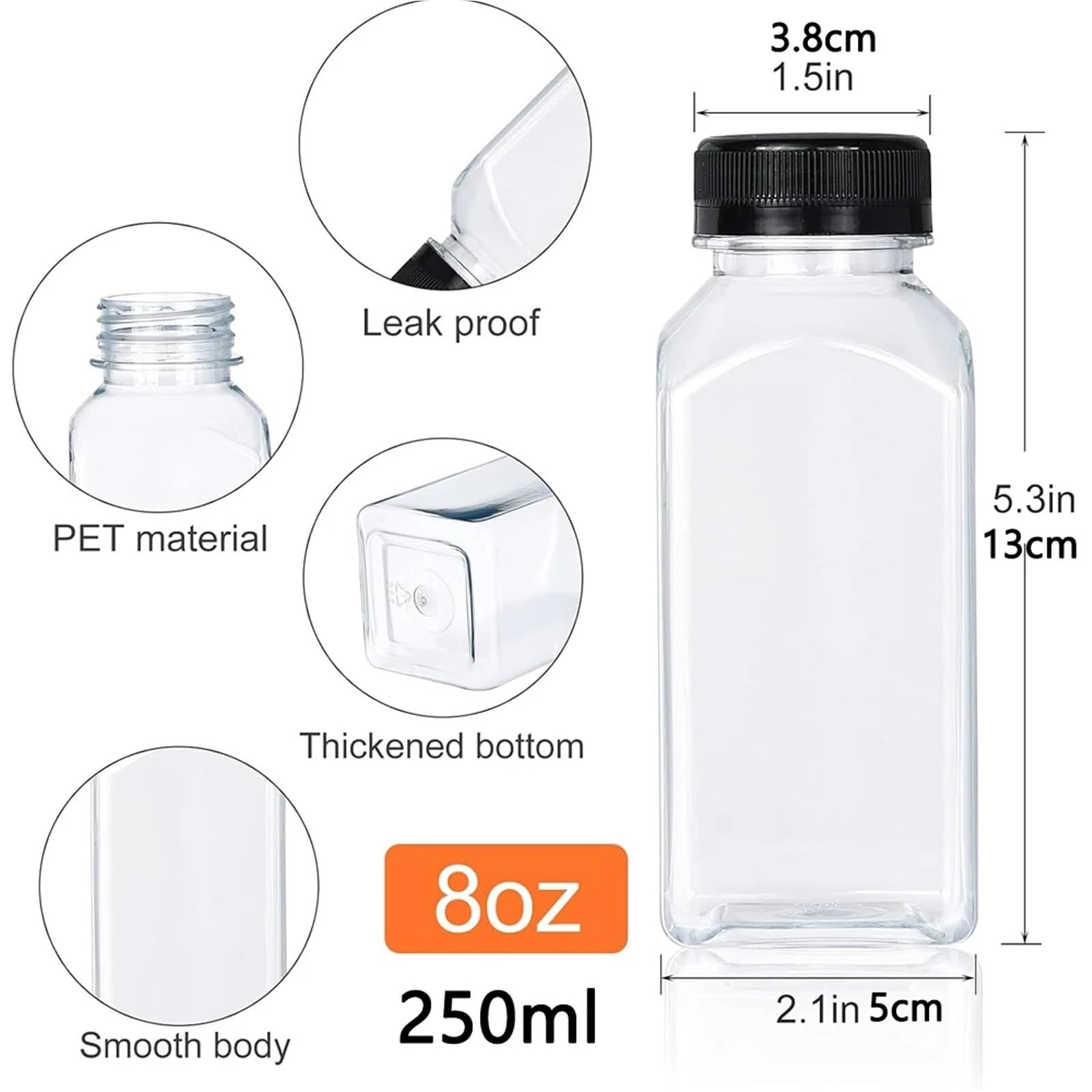 Bottiglie di Succo di Plastica 12/24 pezzi da 8 once di bottiglie plastica vuote con tappi a prova perdite, contenitori for bevande alla rinfusa, in PET trasparenti for uso domestico(12Pcs Set)