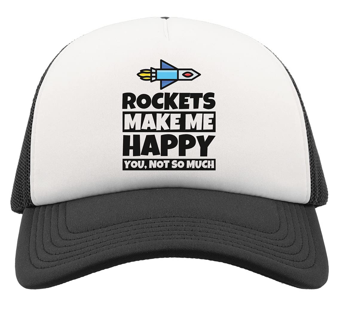 Gorra trucker Rockets Make Me Happy negra con rejilla transpirable y cierre snapback ajustable 3