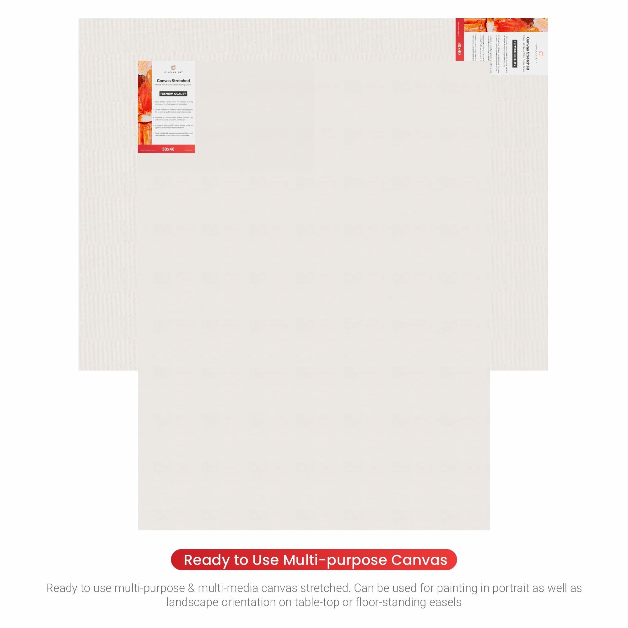 Scholar Art® Artist Standard Series 10 Oz (440 GSM) 100% Cotton Pre-Stretched Canvas with Wooden Frame 18x40 mm | Primed Canvas Stretched for Oil & Acrylic Painting | 30"x40" (75x100 cm), Pack of 2 2