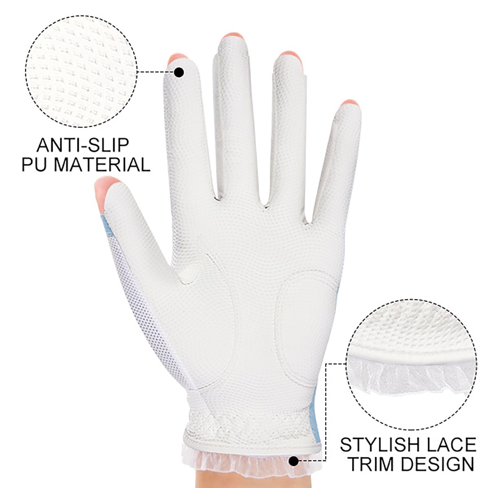 1 Paar Damen Golfhandschuhe, Fingerlose, Atmungsaktive Golfhandschuhe, Sonnenschutz Touchscreen Fäustlinge, Sporthandschuhe für die Linke und Rechte Hand,Blue,S(Length18cm)
