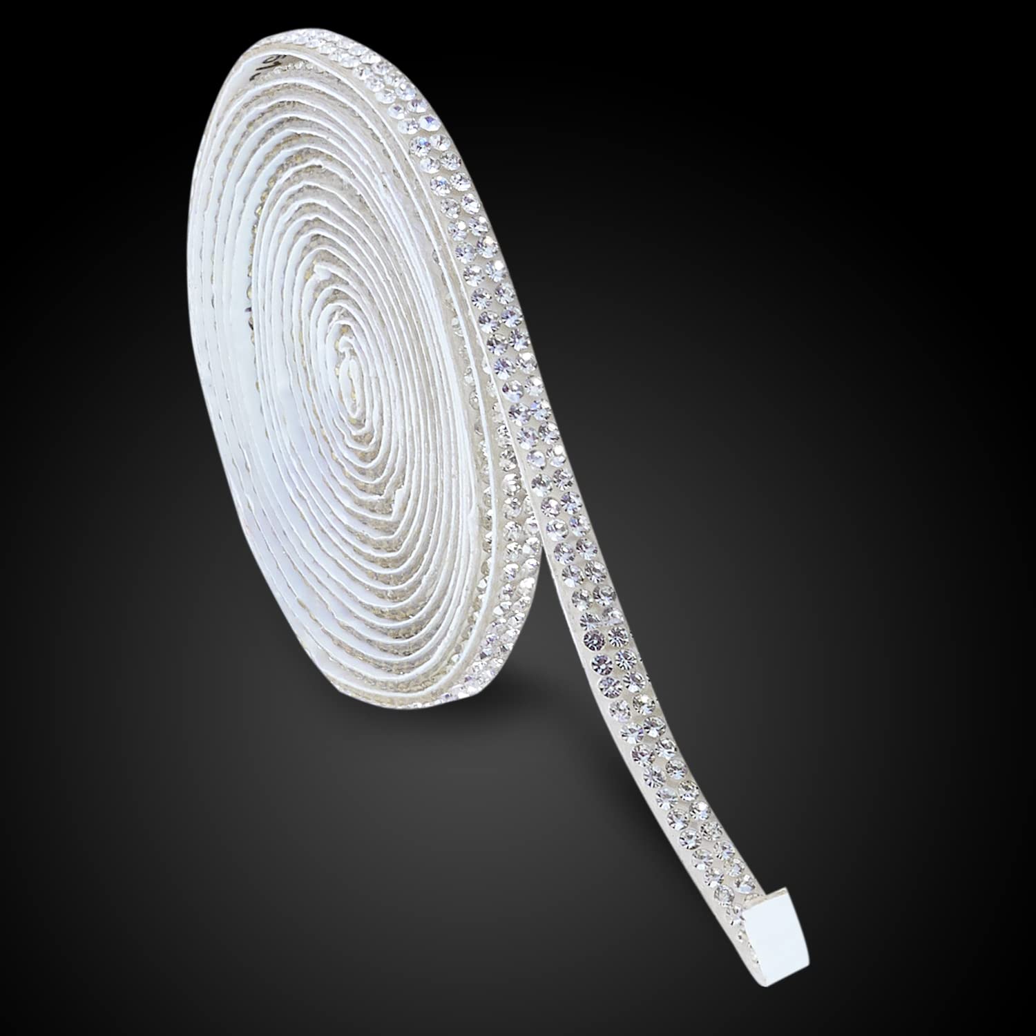 KEJUEEB 3 Yards Self-Adhesive Rhinestone Ribbon Crystal Diamond Sticker Glitter Bling Ribbons Roll Banding Belt Wrap for Crafts DIY Event Dress Shoes Phone Car Party Decorations (White 2 Rows)