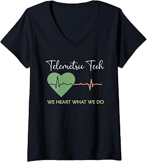 Womens Technician ECG Hospital Gift Monitor Telemetry Tech V-Neck T-Shirt