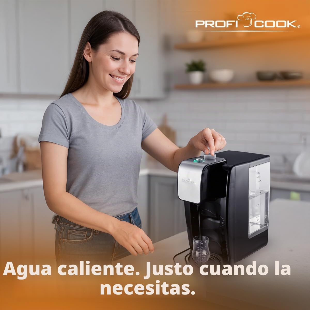 ProfiCook PC-HWS 1168 - Dispensador de agua a alta velocidad (100 °C, aprox. 3 segundos, ajuste de temperatura variable de 45 °C a 100 °C, hasta 2,2 litros de capacidad, inserto de acero inoxidable.