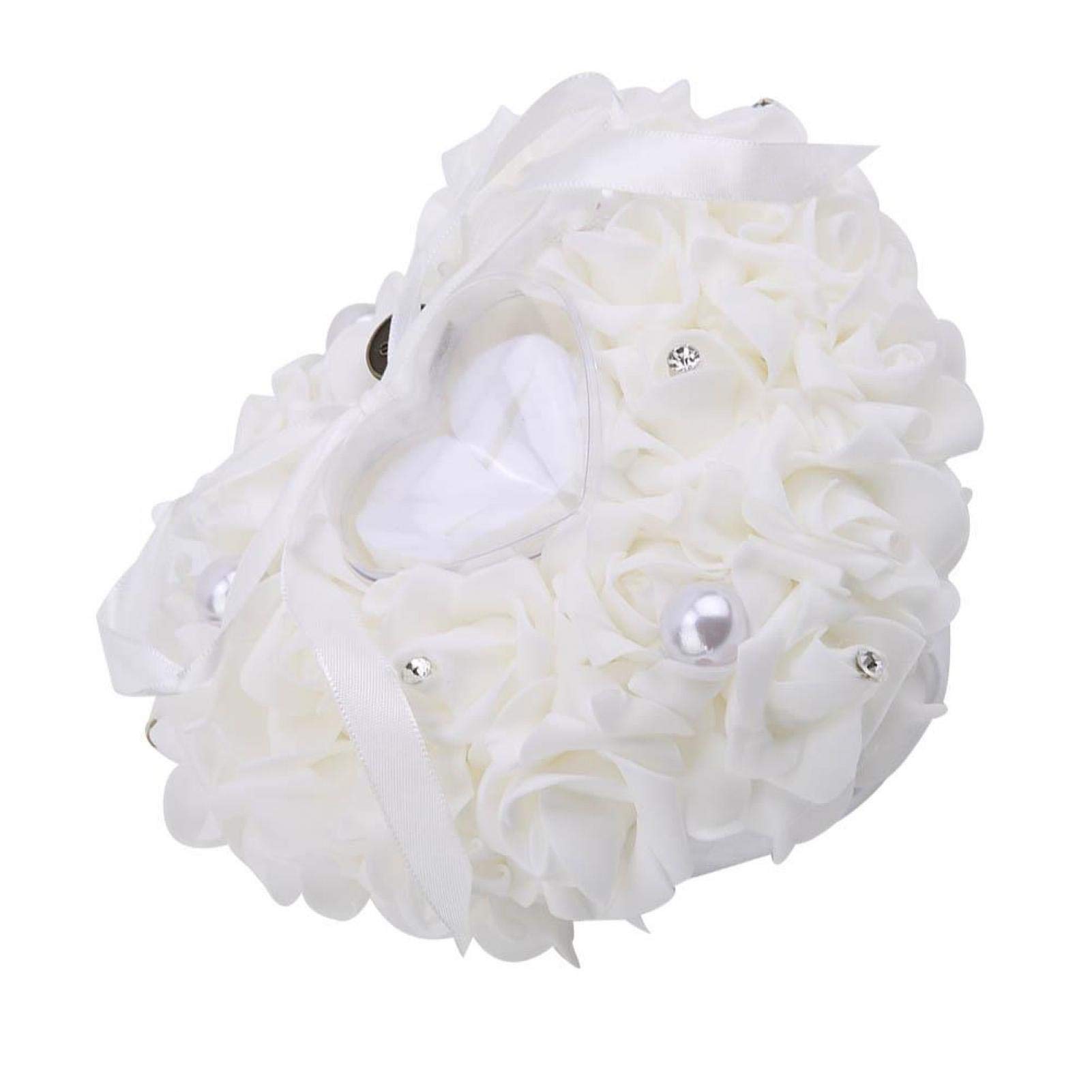 HERCHR HERCHR Almohadas para portadores de Anillos para Bodas, Almohadas para Anillos de Bodas en Forma de corazón, Regalo para Joyas, Caja para Anillos, cojín para la Ceremonia de la Boda(Blanco)
