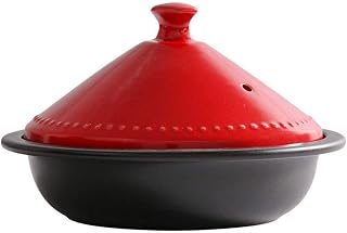 XH&XH Marmite Marocaine à tajine avec Couvercle Rouge Casserole en céramique avec Panier tiroir Cuiseur à Vapeur Pot à Braiser Ustensiles de Cuisine sains Pot en Argile pour Braiser 0.73 Quart