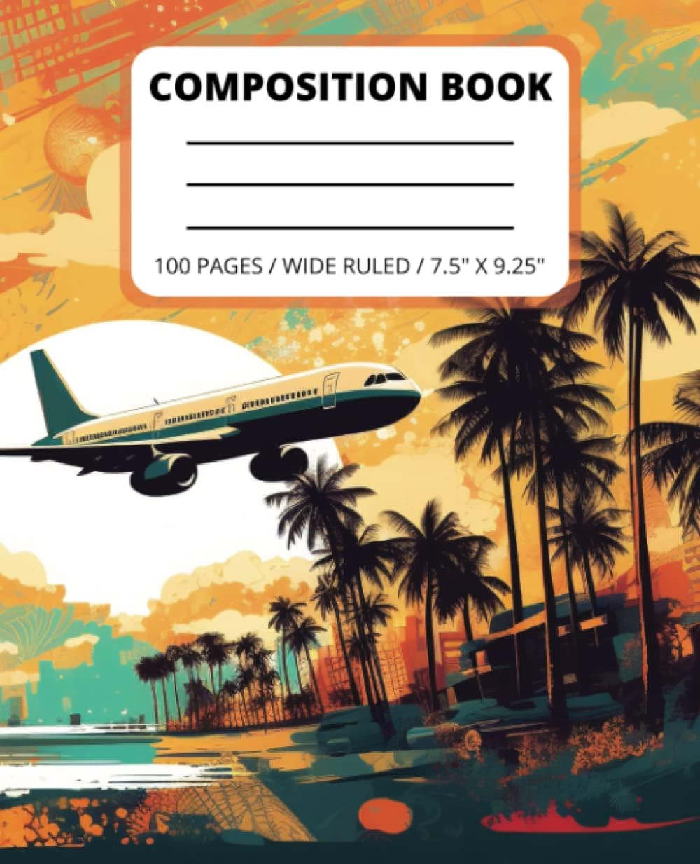 Wide Ruled Composition Notebook: Abstract Summer Travel: Paperback Composition Book