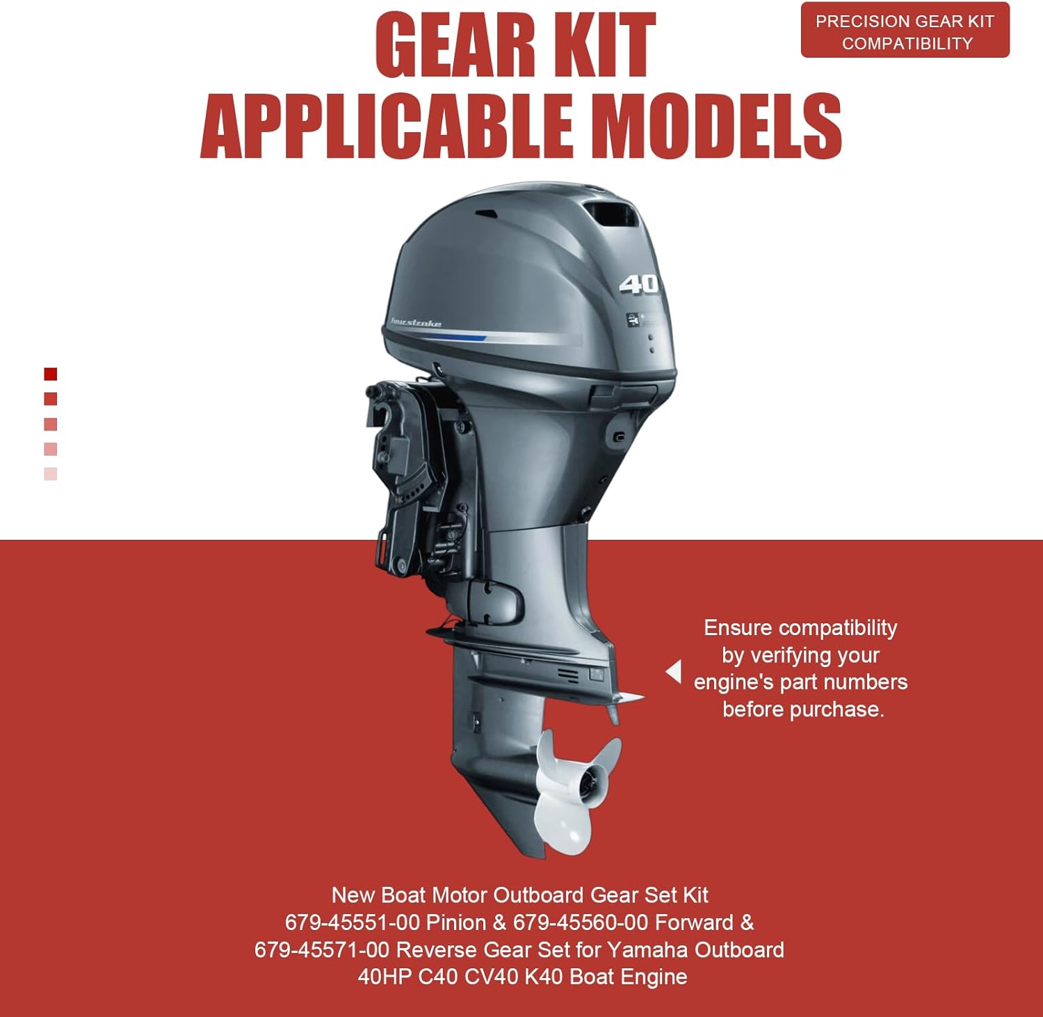 New Boat Motor Outboard Gear Set Kit 679-45551-00 Pinion and 679-45560-00 Forward and 679-45571-00 Reverse Gear Set for Yamaha Outboard 40HP C40 K40 CV40 Boat Engine