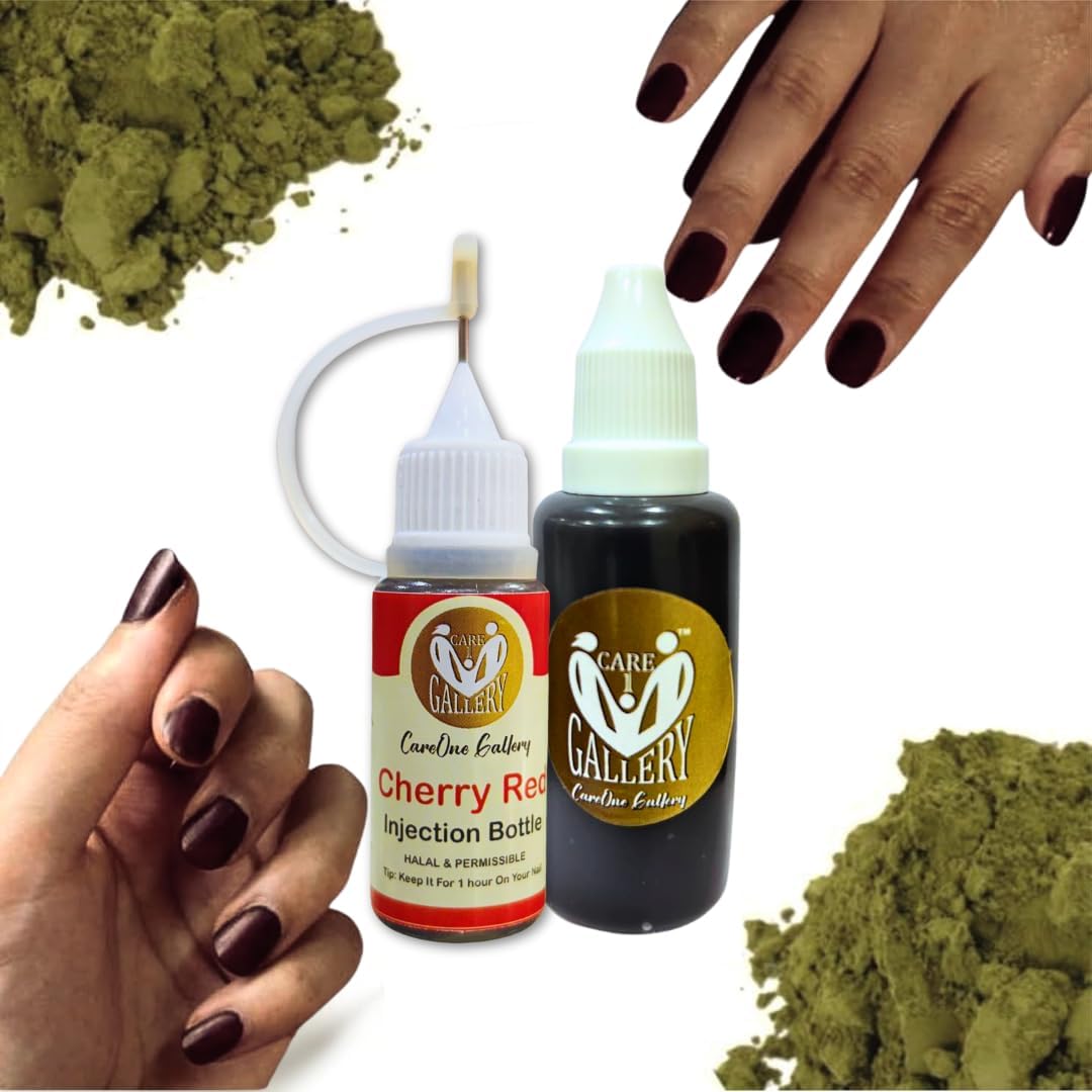 Instant Nail Injection Henna Paste Mehendi Bottle With Free Refill Bottle | Vegan & Halal Nail Polish For Women & Girls | Without Chemicals | Long Lasting | Ready To Use Cherry Red Colour Stain |
