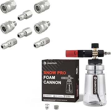 Raincovo Pressure Washer Quick Connect 3/8", Stainless Steel Adapter Set, Foam Cannon Wide Mouth for Pressure Washer, Thick Snow Foam Lance for Car Wash