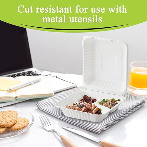 Miniatura 3 de Three Leaf Abrazadera de bagazo con 3 compartimientos de 9 x 9 pulgadas, 200 unidades resistente, súper fuerte, natural, ecológica, desechable, 100%