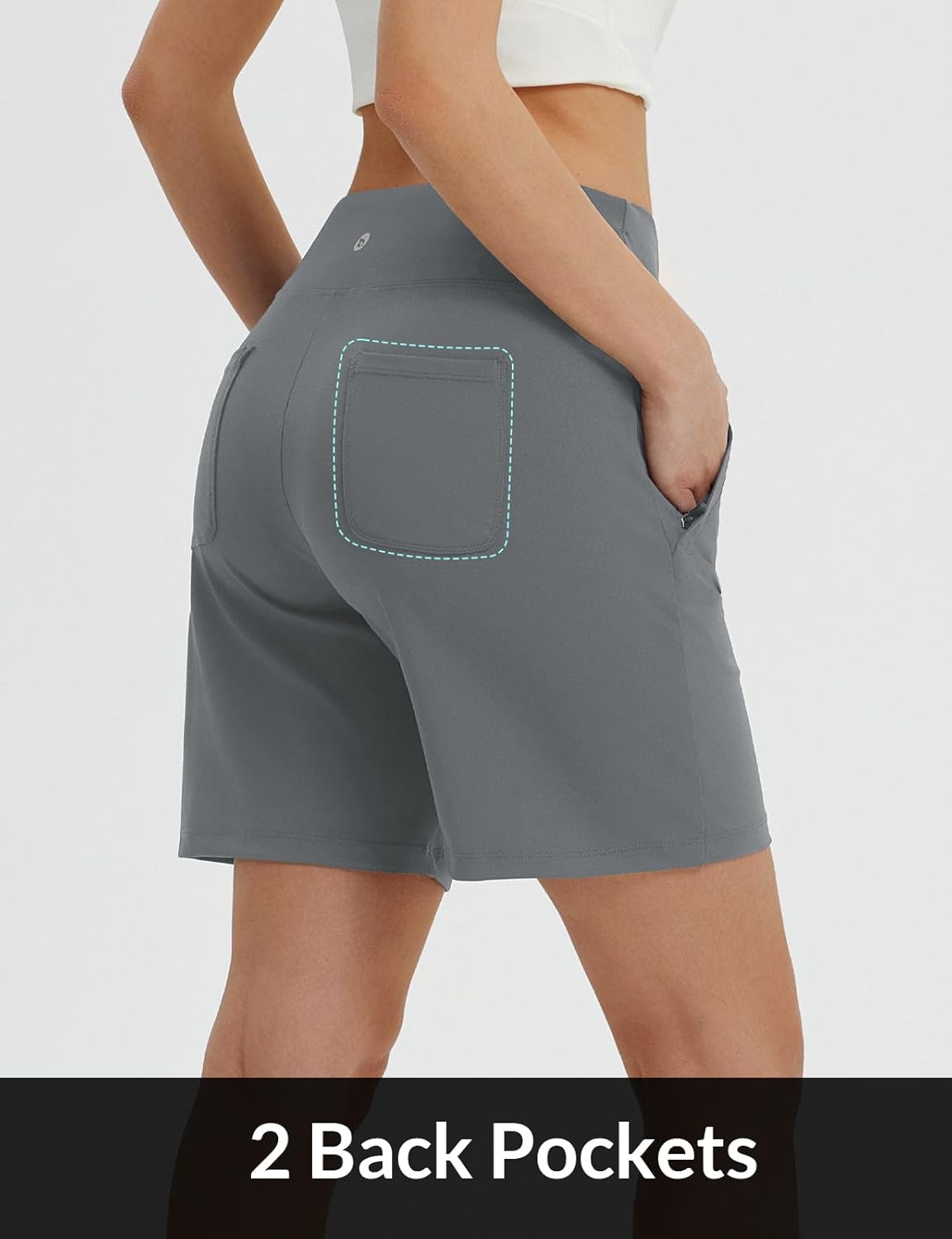 baleaf Women's 7 Inch Bermuda Long Shorts with Zipper Pockets High Waisted Athletic Shorts Walking Dressy Casual Loose - Image 5