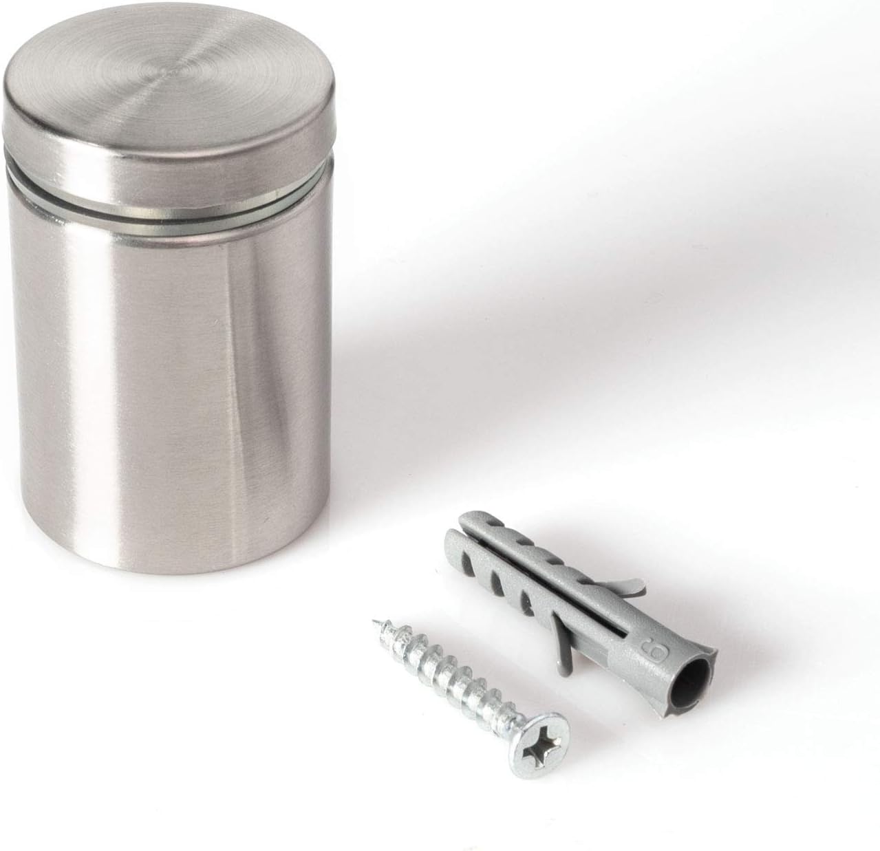 Stainless Steel Standoff 1-1/4 Inch Diameter x 1-1/2 Inch Barrel Length Brushed Finish for PVC, Glass and Acrylic Sign Stand Off Wall Anchors and Screws 2 Piece Small Sign Pack
