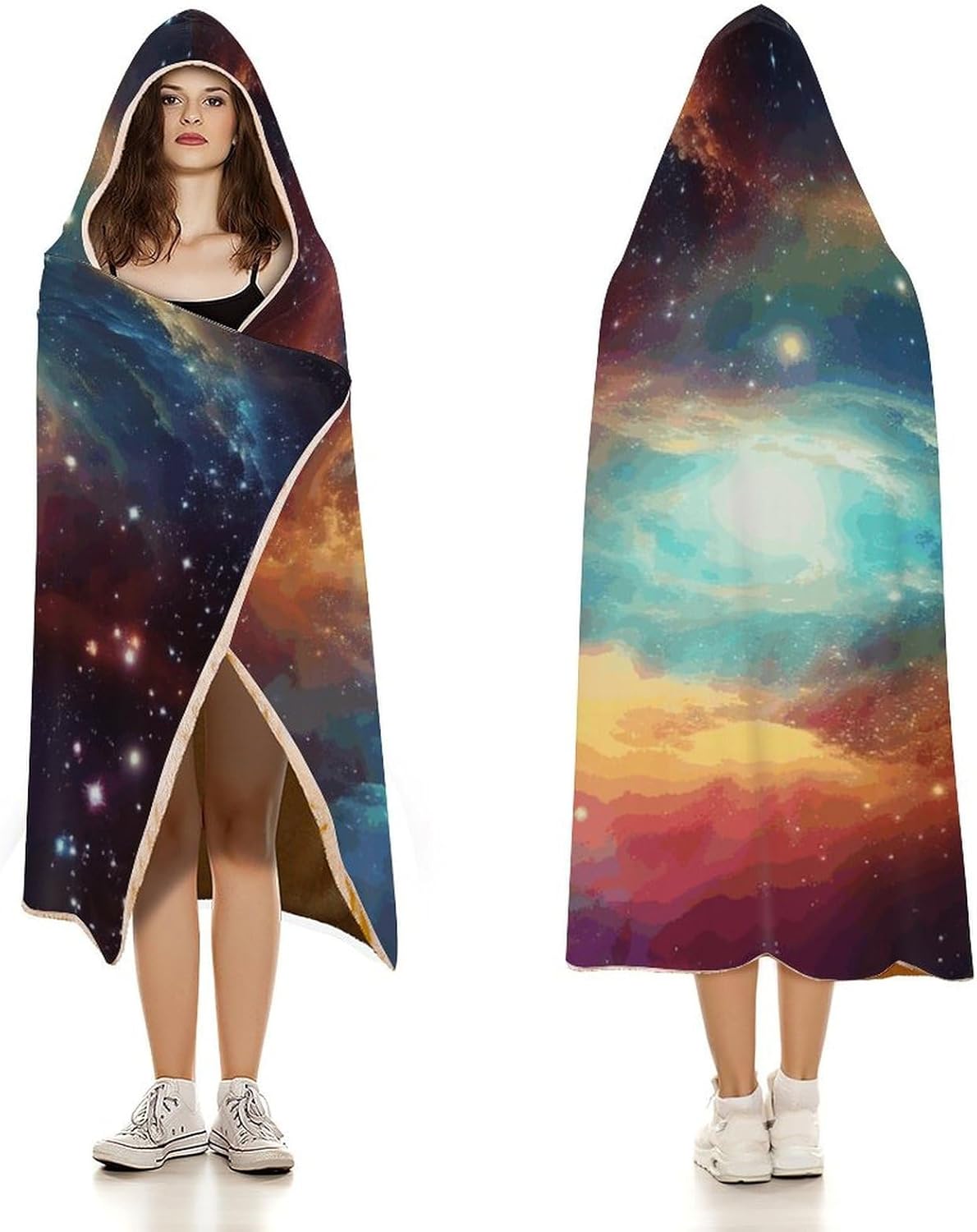 Gorgeous Galaxy Wearable Hooded Blanket, Ultra Soft Arctic Velvet Cape Cloak Unisex - Cozy Wearable Blanket