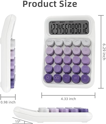 Miniatura 2 de Calculadora mecánica de escritorio, lindas calculadoras de botones grandes con pantalla LCD grande de 12 dígitos, accesorios de escritorio, para