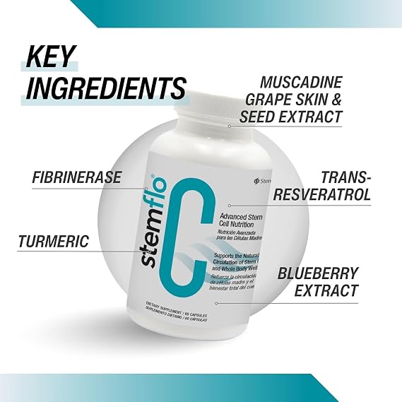 StemFlo Advanced Formula Trans-Resveratrol, Curcumin, and Super Antioxidants for Health, Longevity, and Vitality 60 Capsules