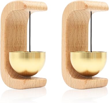 Door Chime Bell 2 Pack, Magnetic Beech Wood Shopkeepers Bell for Door Opening, Gentle Brass Chime for Home, Store, Office, Classroom, Refrigerator and Cabinet Doors