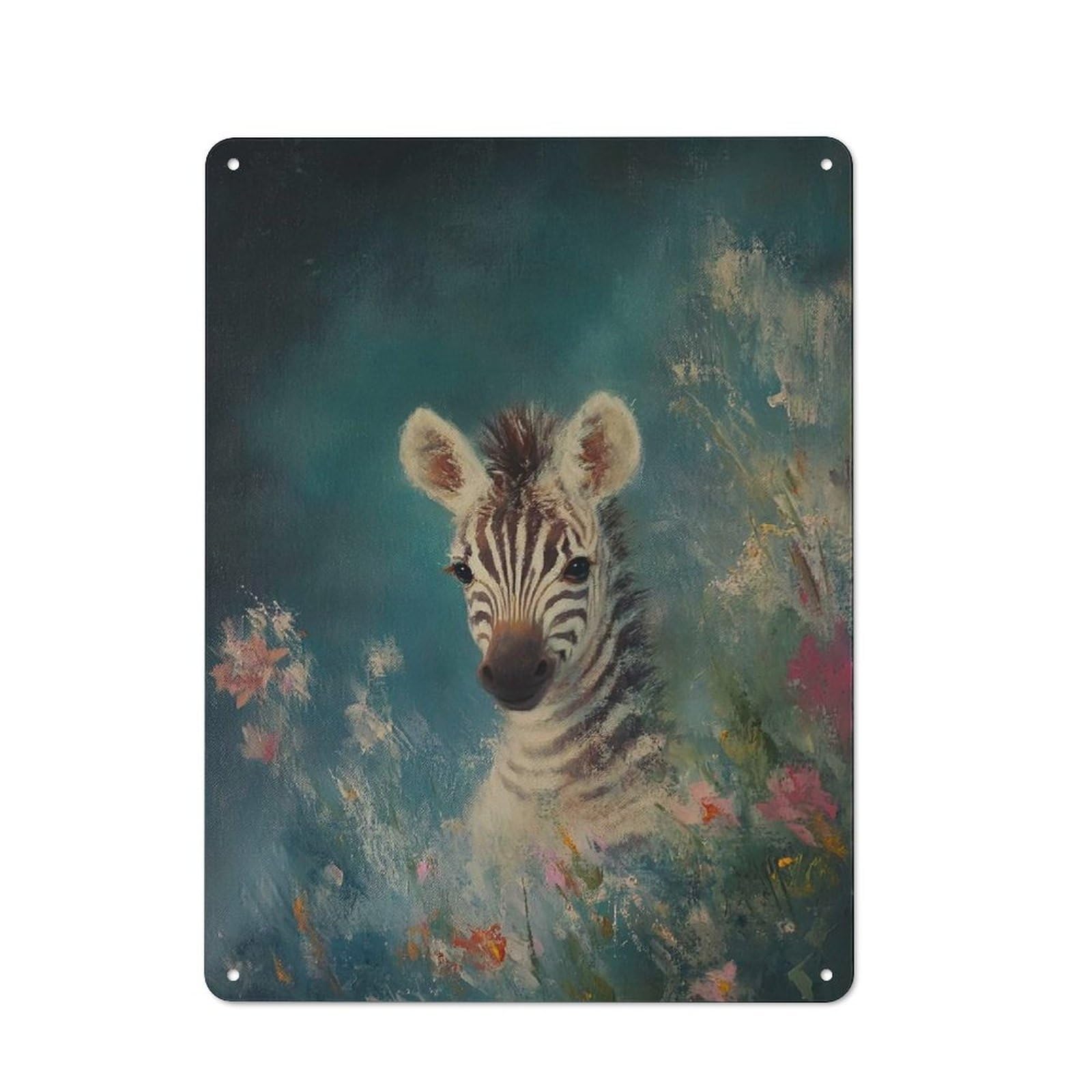 Junmoney Zebra Portrait In Bloom Rustic Tin Sign 40X30cm For Café Or Home Bar, Suited To Hospitality Decor Collectors