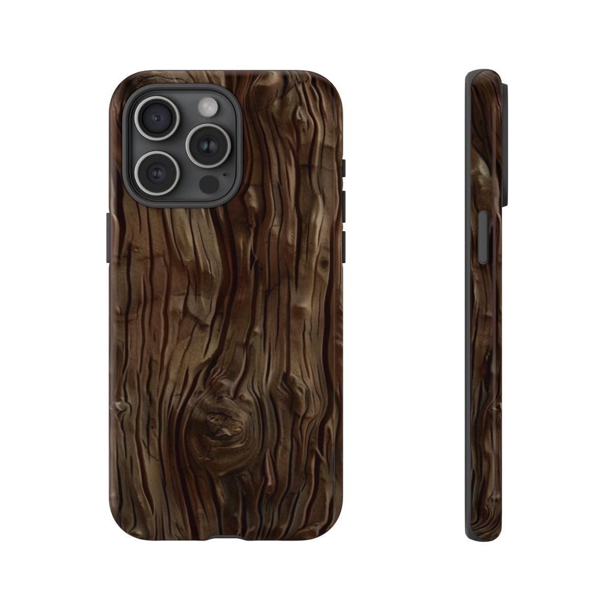Coque rigide iPhone 15 Pro Max motif bois marron foncé