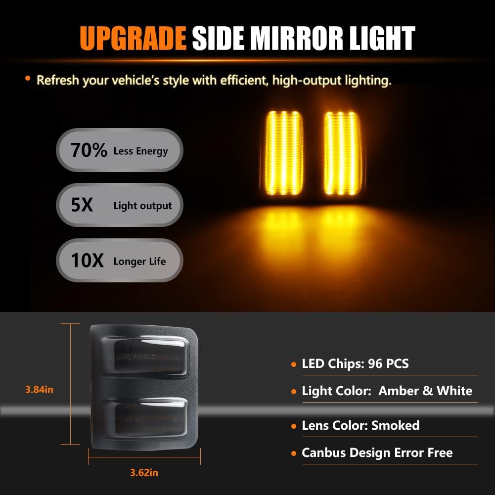 LED Sequential Switchback Side Mirror Running & Turn Signal Lights for F250 F350 F450 F550 2008-2016 Super Duty, [Visibility & Safety] Smoked lens White DRL & Parking Light, Amber Turn Signals