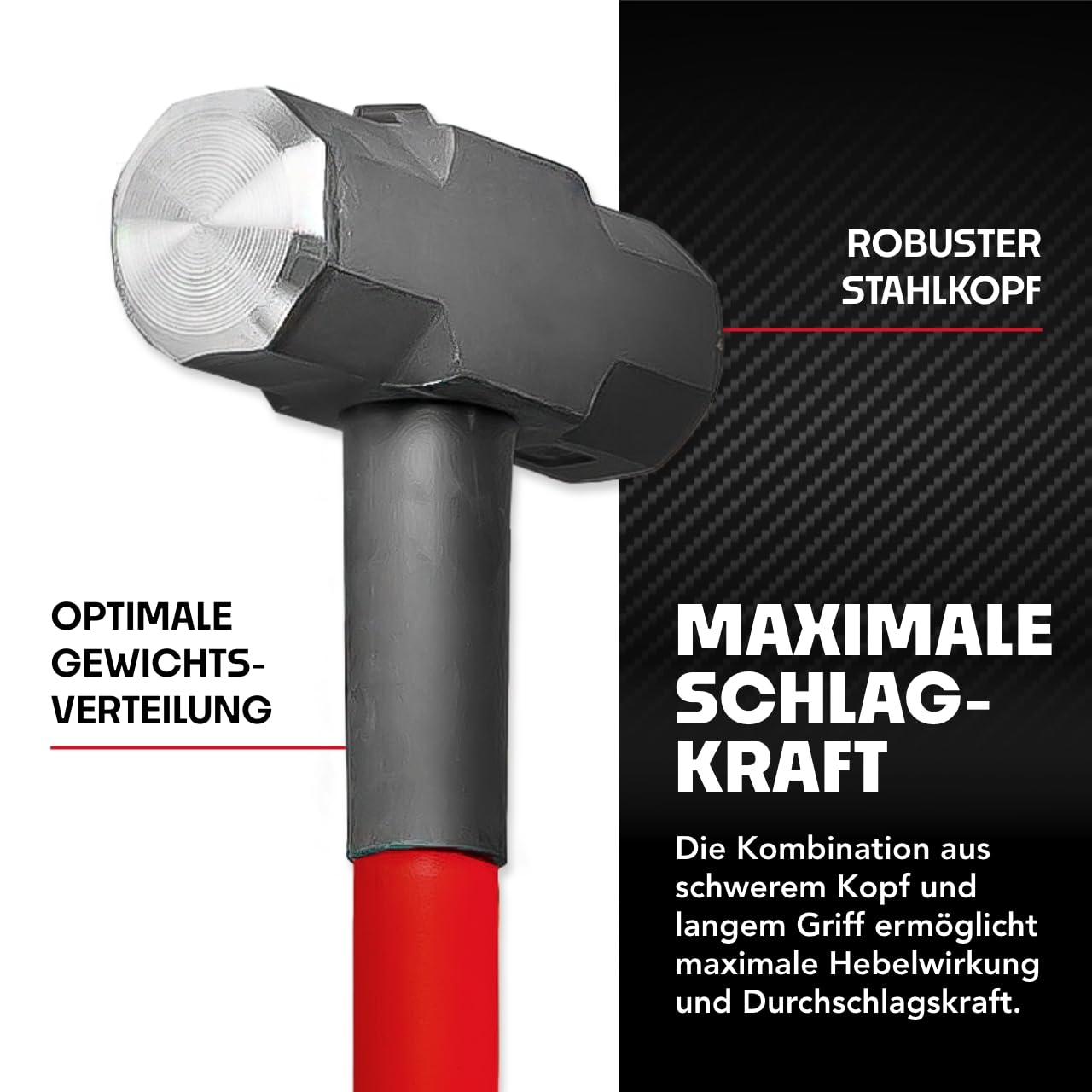 WALTER PROFESSIONAL Vorschlaghammer 4,5 kg 90 cm, Abbruchhammer, Sledge Hammer, vibrationsdämpfender Fiberglas-Griff für bequeme Handhabung und präzise Steuerung, robust und langlebig