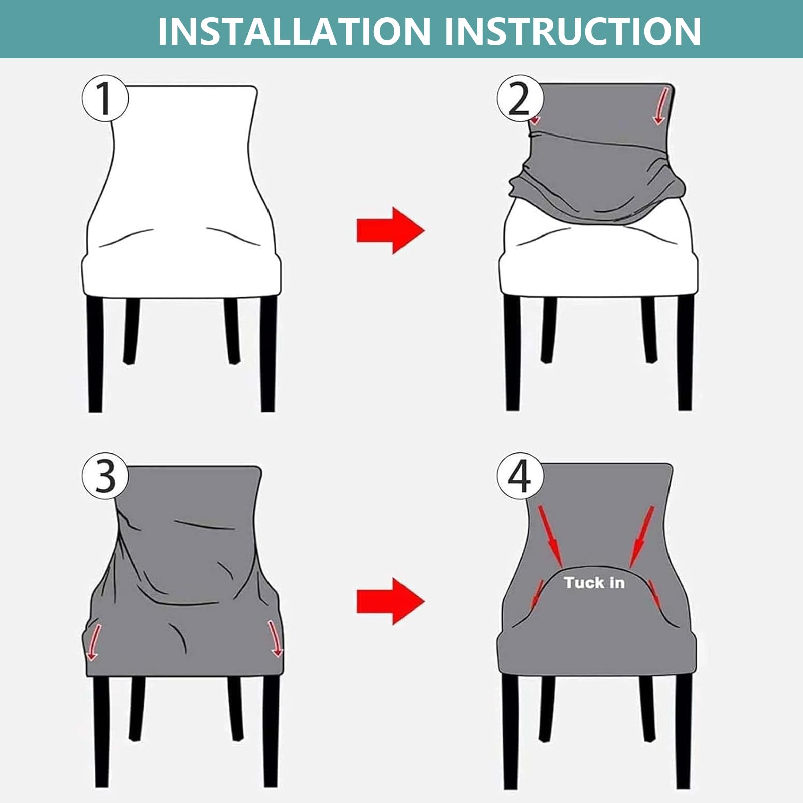 Wingback Seitenstuhlhussen, Flügelrückenstuhlhussen, Esszimmerstuhlhussen, 2er-Set, 4, 6, Akzent-Stuhlhussen mit Armlehnen für Küche, Bankett (Beige, 6 Stück)