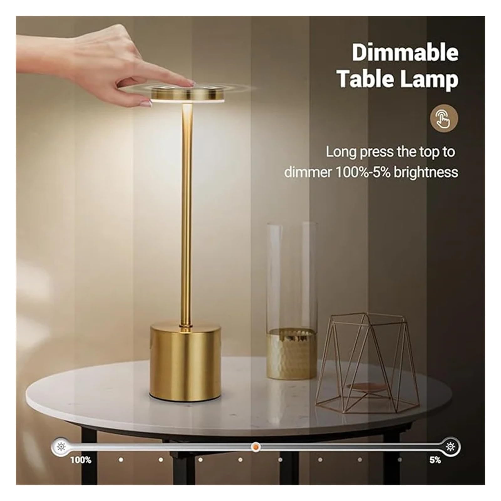Lámpara de mesa LED Sensor táctil Luz nocturna USB | Dormitorio portátil recargable lectura inalámbrica restaurante hotel bar(Black)
