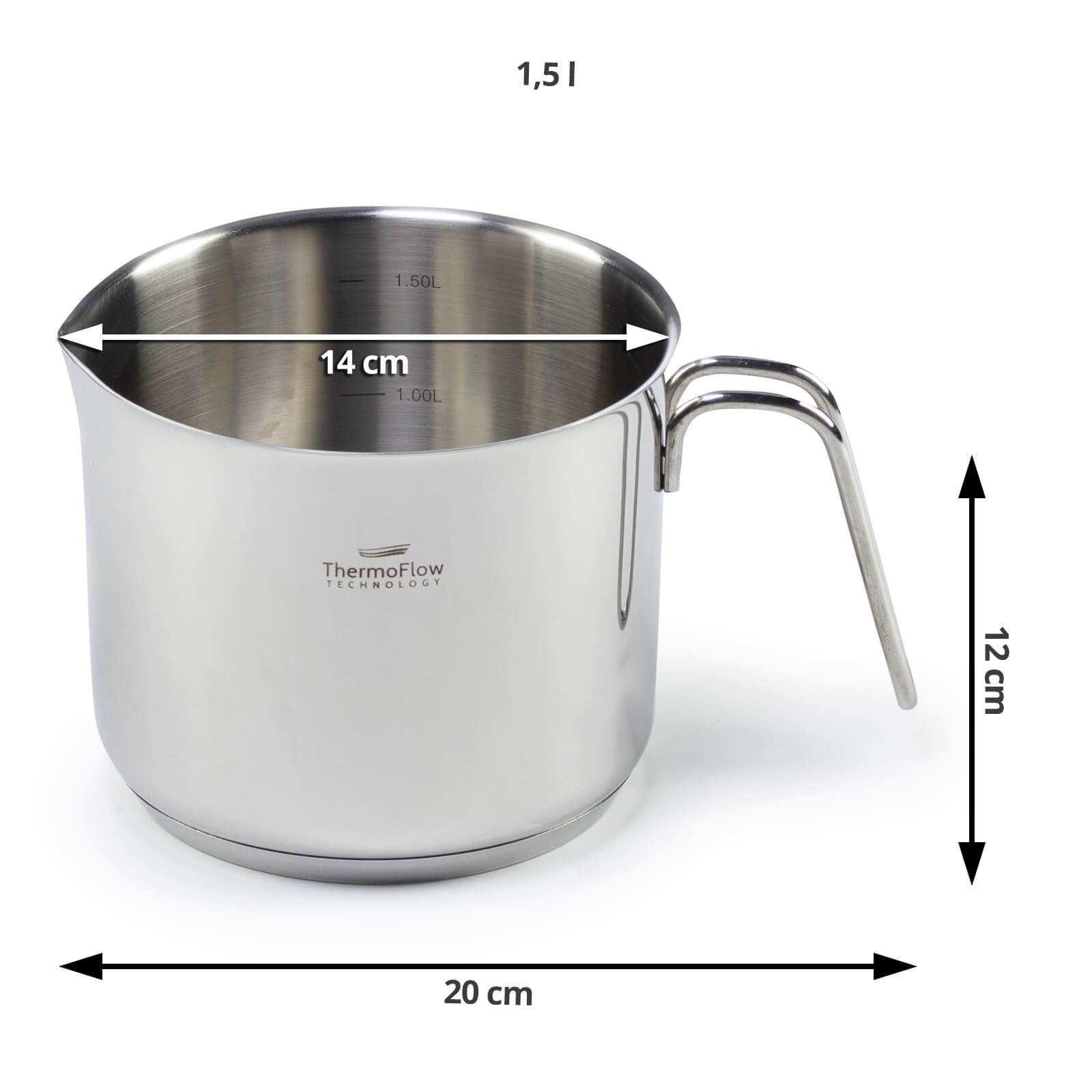 Rosmarino 2-teiliges Set aus Türkischer Kaffeekanne 700 ml und Milchkanne 1,5 l - Edelstahl-Kochgeschirr mit Hitzebeständigen Griffen - für Alle Herdarten Geeignet, 2er-Set
