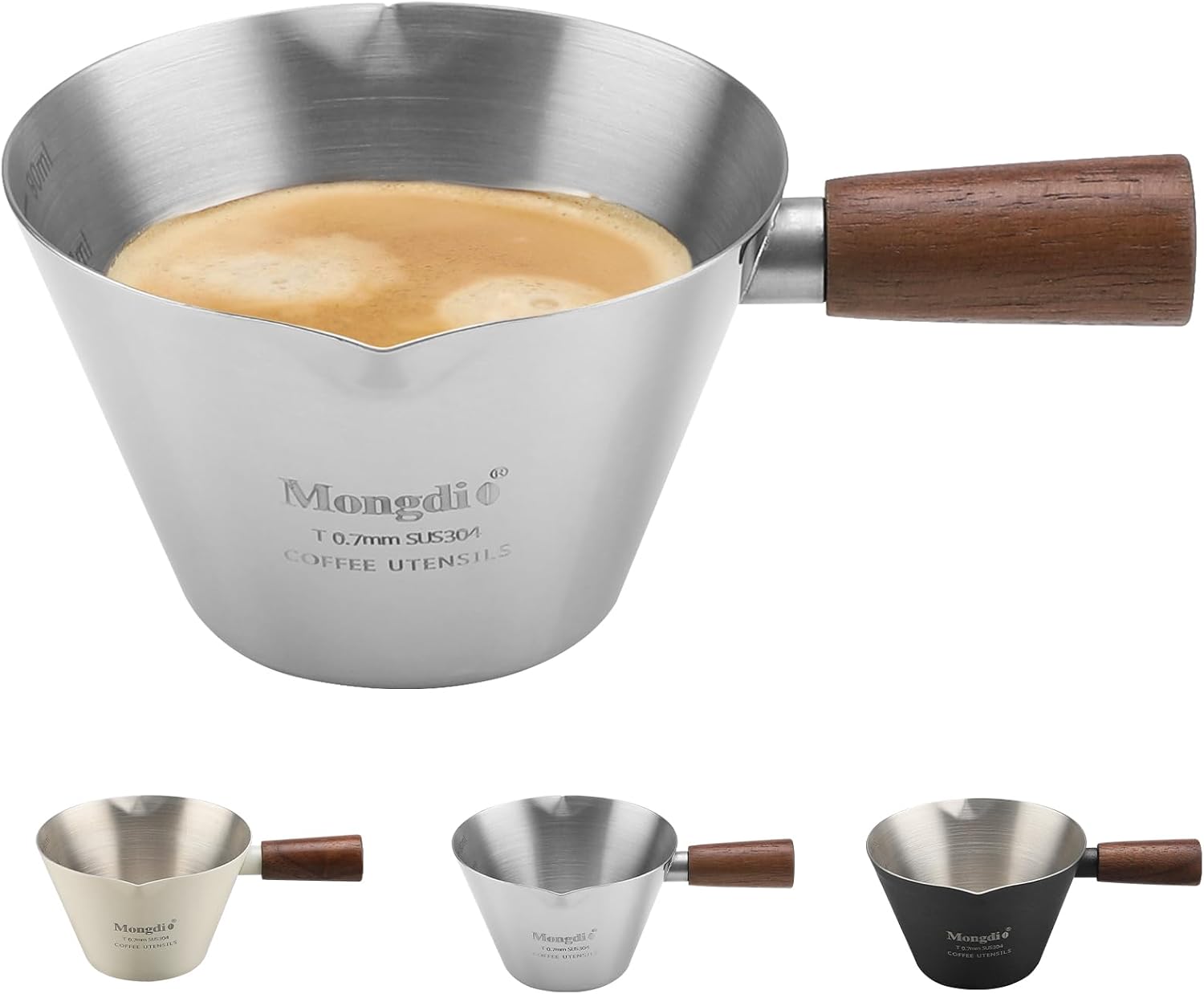 Taza medidora de espresso de acero inoxidable plateado 100ml