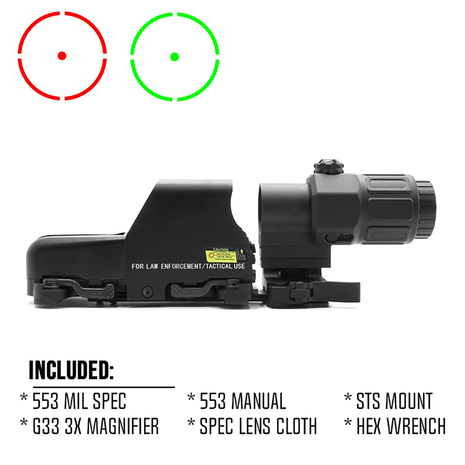 553 puntino olografico rosso verde e lente d'ingrandimento G33 3X con interruttore laterale rapido staccabile Mount Combo, sgancio rapido, vista di riflessione ottica, alluminio CNC