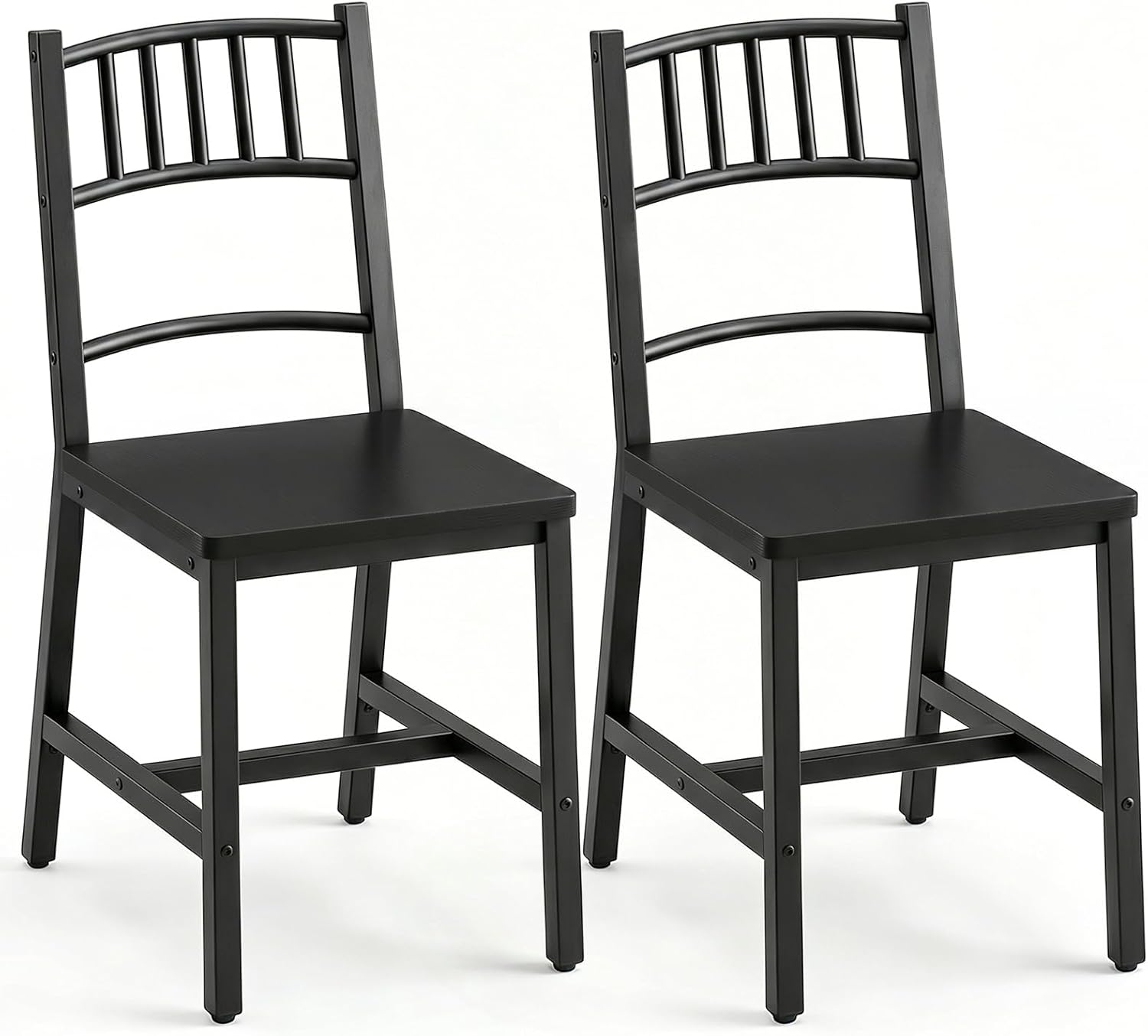 HOOBRO Dining Chairs Set of 2, Wooden Kitchen Chairs with Metal Frame, Industrial Dining Chairs with Back, Easy to Assemble, Farmhouse Dining Chairs for Living Room, Black BB39CD01