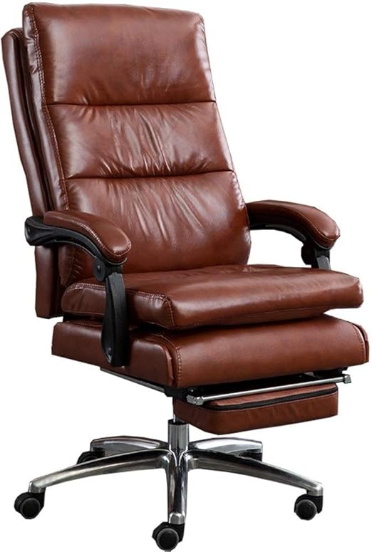 Amazon Co Jp Mxsxo デスクチェア 社長椅子 リクライニングコンピューターチェア フットレストと厚いパッド付き 人間工学に基づいたセグメント化されたバック ハイバックレザーオフィスチェア Color Brown 文房具 オフィス用品