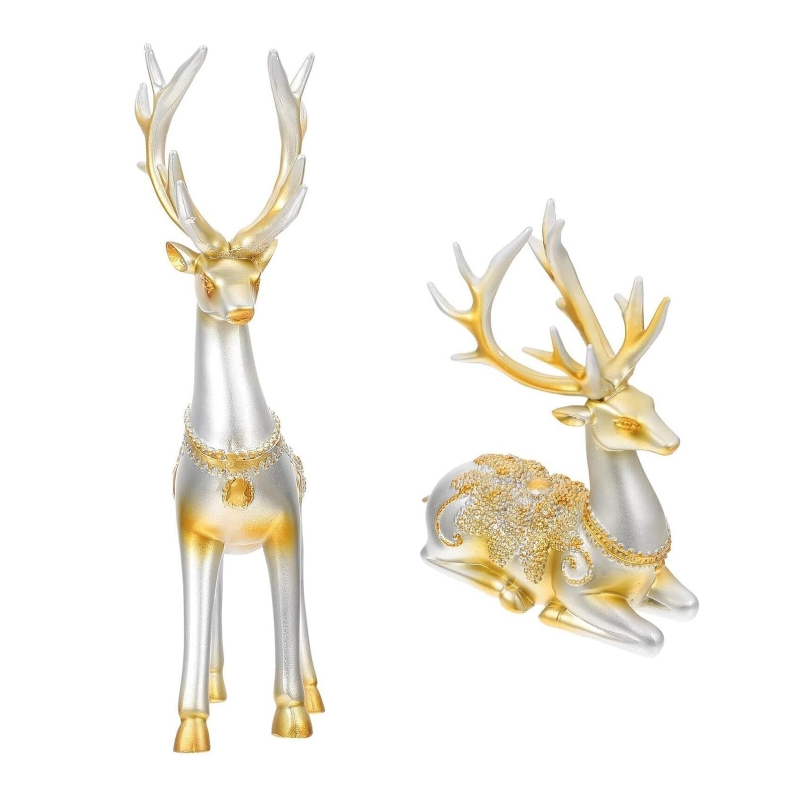 Figurines de cerf artificiel déco bureau en métal dorée 2 pièces