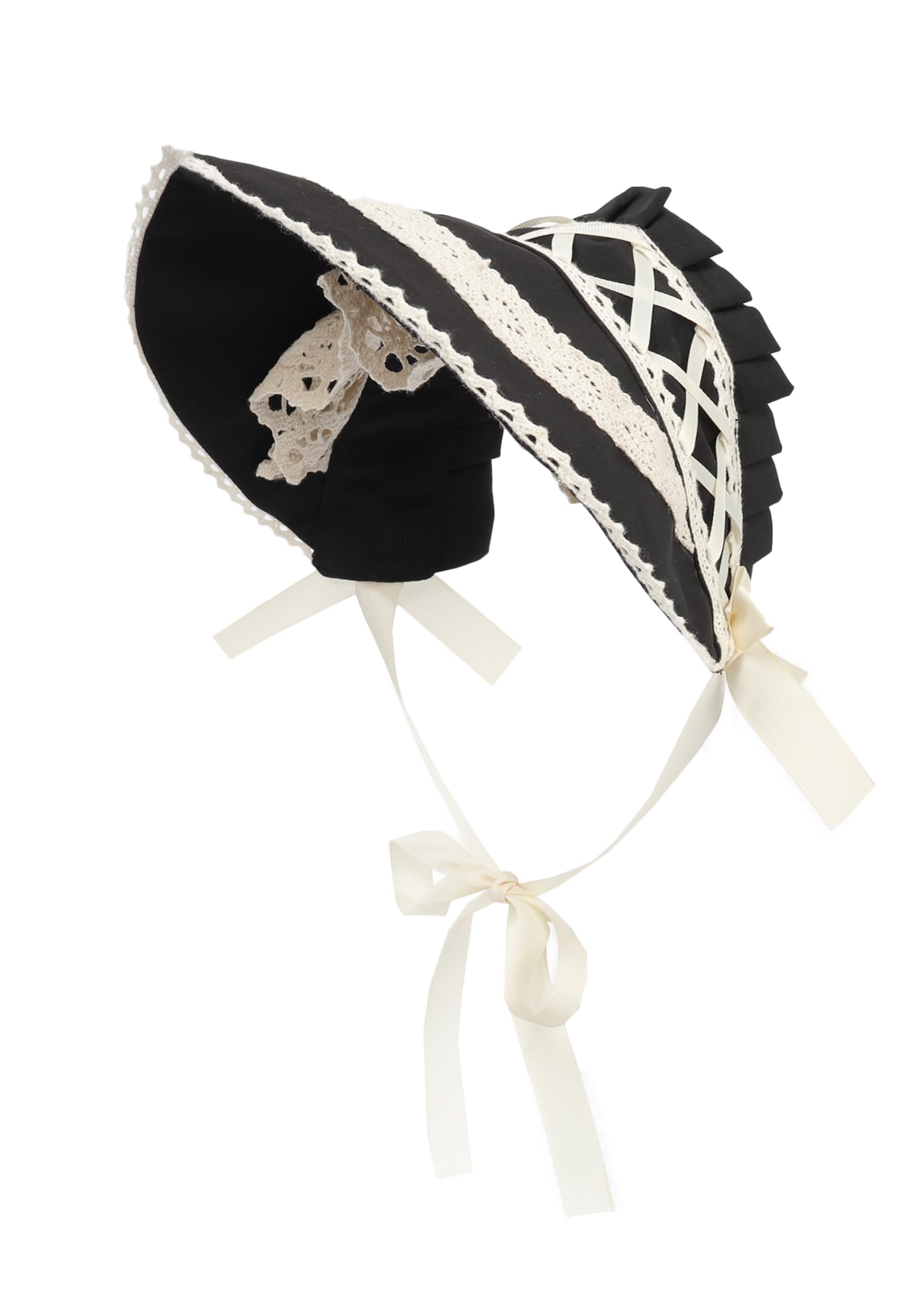FURPHI Victorian Bonnet Colonial Hat with Lace Tea Party Costume