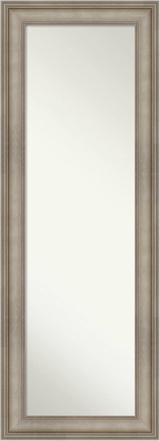 Amanti Art Silver Full Length Mirror for Door, 53x19 Mezzanine Antique Silver Tall Wall Mirror Full Length, Mounted to Door or Closet Wall with no visible brackets, Traditional Wood Frame, Bedroom