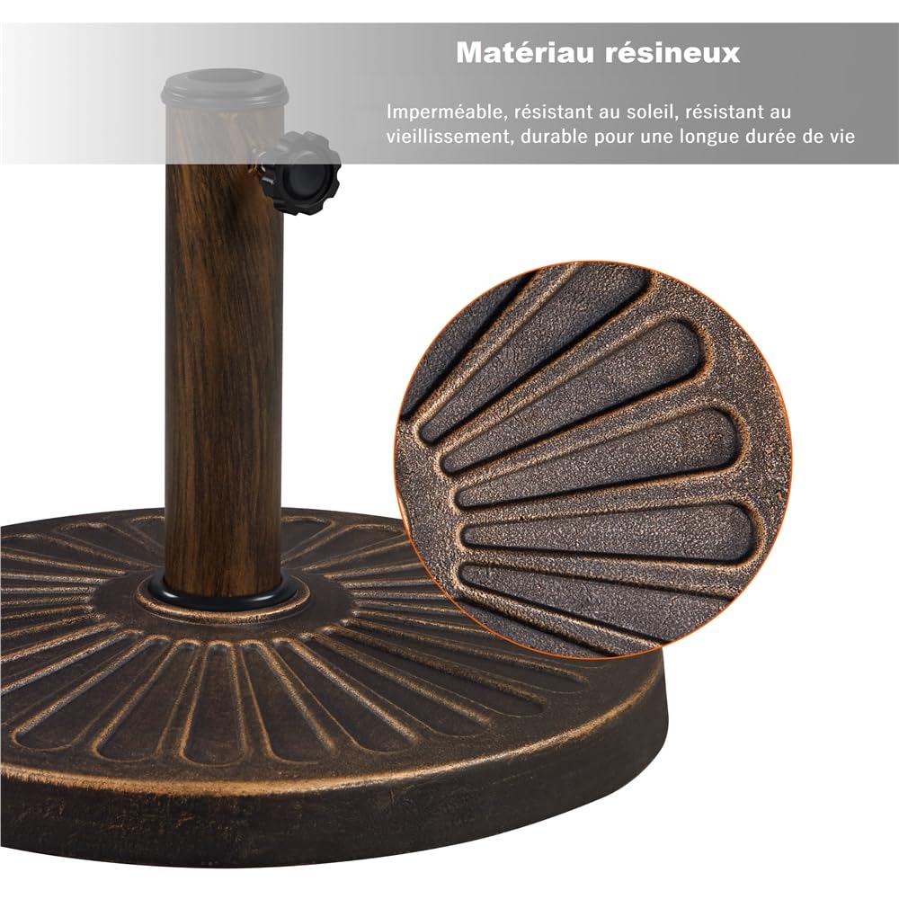 Yaheetech Pied de Parasol 10 kg Lestage pour Parasols en Résine et Fer pour Terrasse, Piscine, Patio, Jardin, Restaurant Bronze Φ44×32 cm
