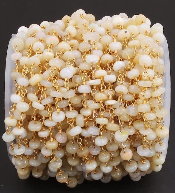 Chaîne opale d'Éthiopie en fil enveloppé plaqué or pour bijoux chapelet DIY
