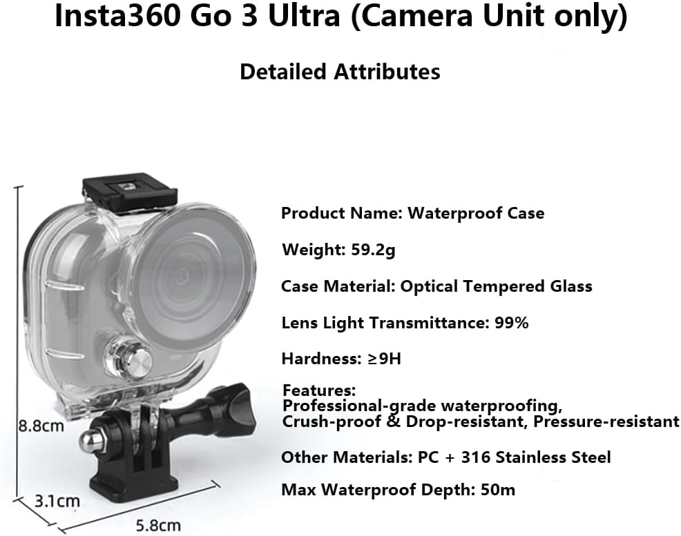 50M Invisible Diving Case, Quick-Release Waterproof Case for OMSO 360/ X4 Air/Go Ultra Camera (for Go Ultra Host)