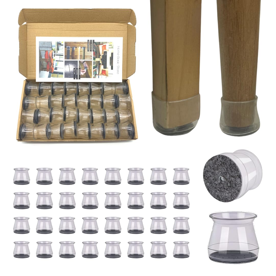 Home Basic Store - 32 pc - Chair Leg Floor Protectors - Transparent Silicone Rubber Chair or Table Furniture Leg Bottom Protector - Small Foot Covers