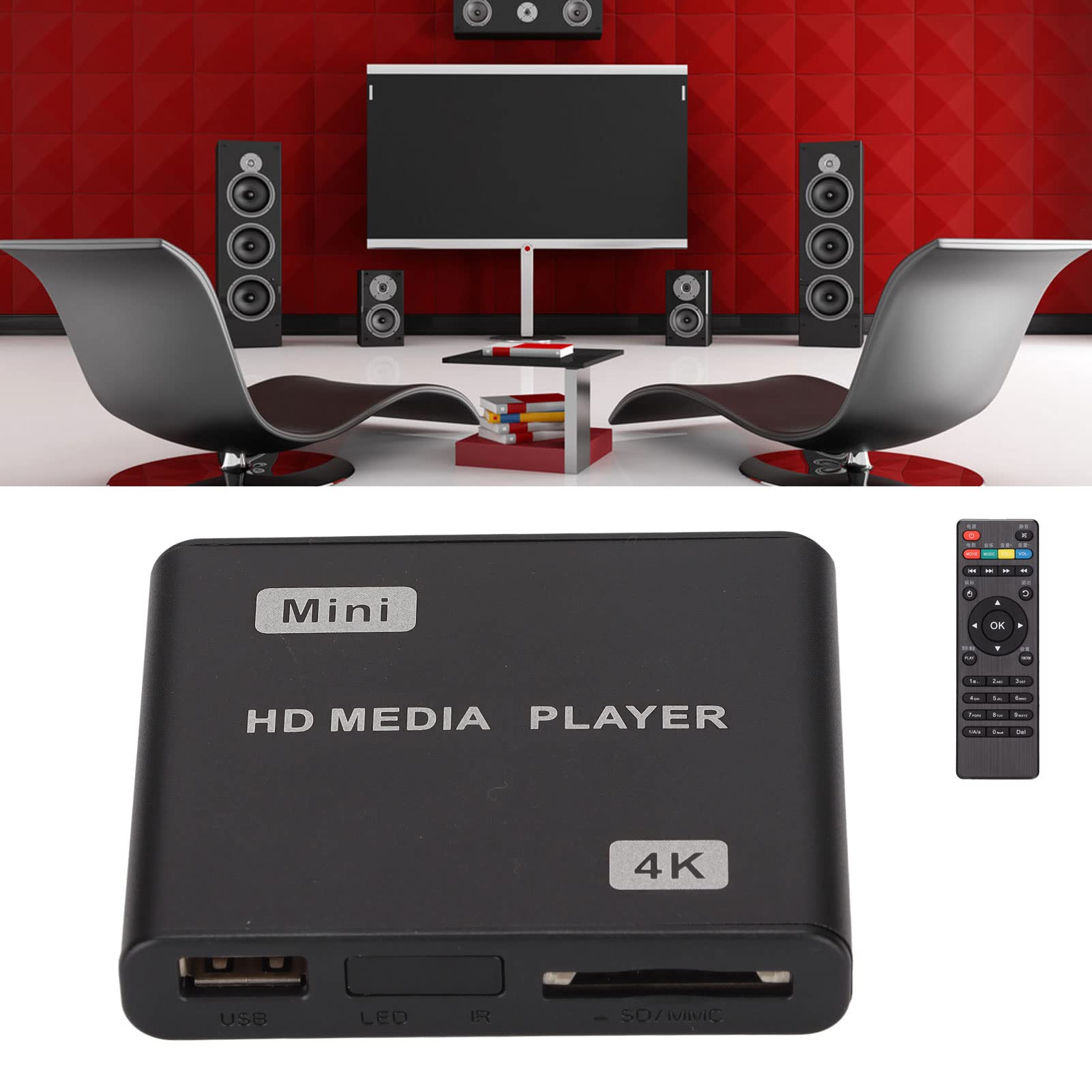 Odtwarzacz multimedialny 4K HD, odtwarzacz wideo Full HD Pilot na podczerwień 100‑240 V dla domu(#3)