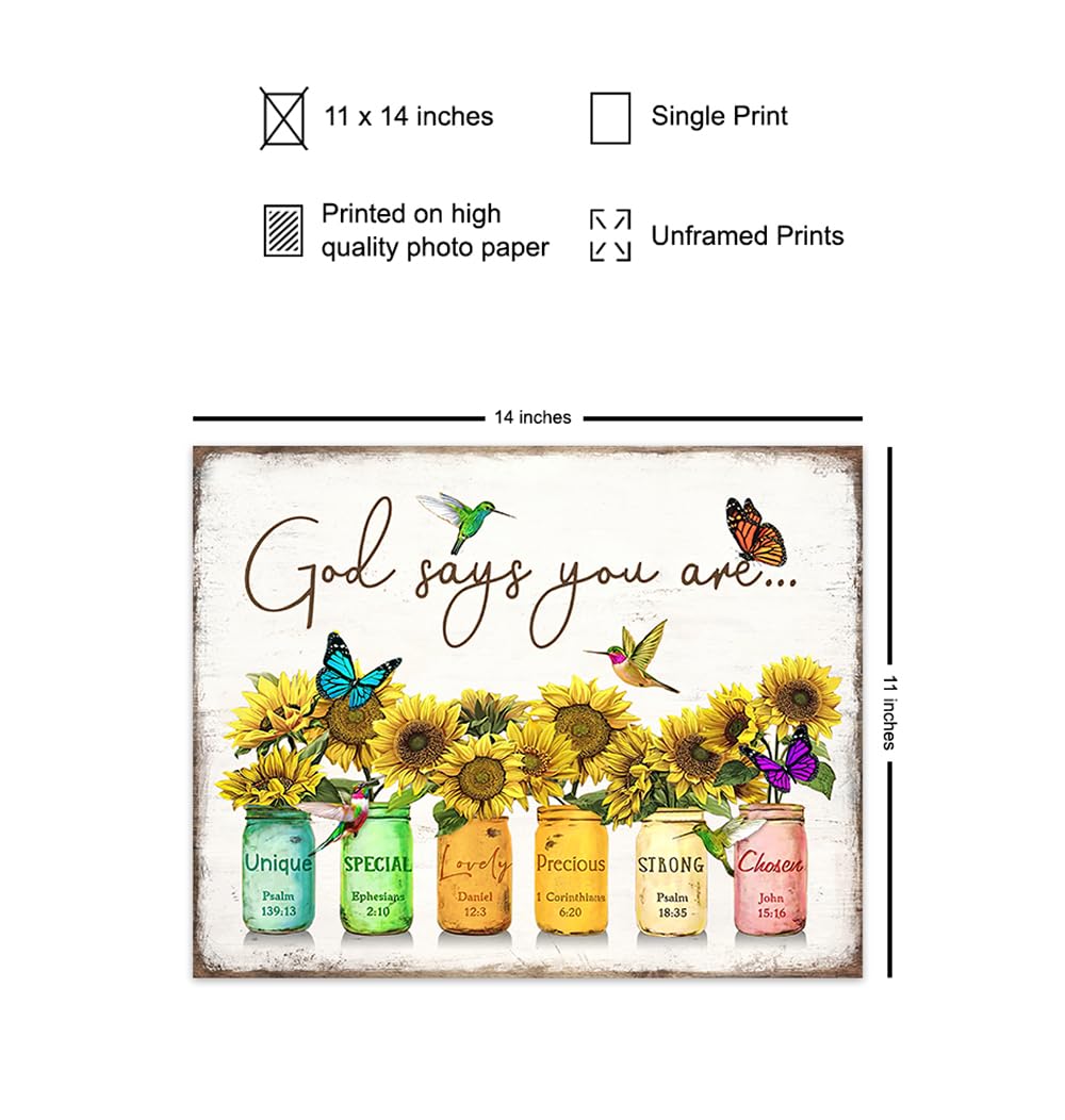 Christian affirmation Wall Art LARGE 11x14 - Inspirational Bible Verse for Women - Rustic Scripture Wall Decor - positive Quotes, Motivational Gifts - Catholic, Religious Gifts - God Says You Are