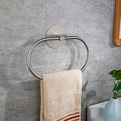 HOPCENT Towel Ring Self Adhesive No Drill Hand Modern Towel Holder for Bathroom SUS 304 Stainless Steel Brushed Nickel(Silvery)