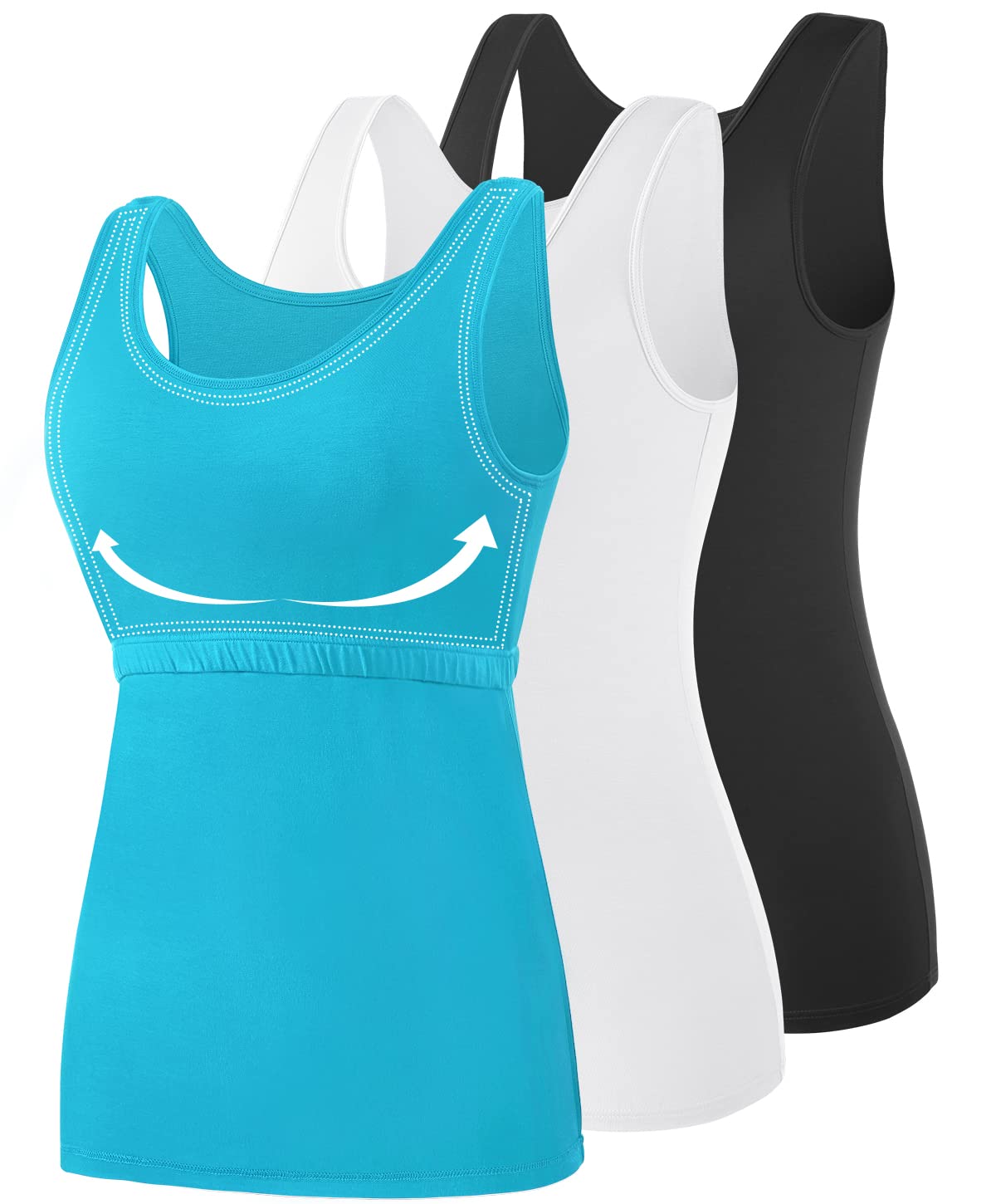 ROSYLINE Cotton Tank Tops with Shelf Bra Undershirts for Women Stretch Tanks Wide Strap
