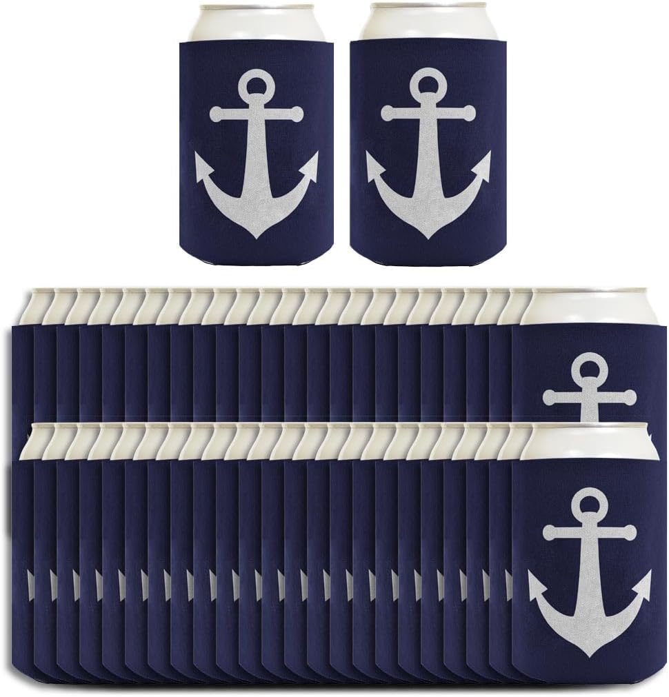 Pool Party Favors Classic Navy Nautical Boating Anchor 48-Pack Drink Can Coolers Party Pack