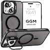 GGM GİYİM & AKSESUAR MagSafe ile Uyumlu Kamera Lens Hediyeli Mat Şeffaf PC Telefon Kılıfı – Manyetik Standlı, Darbe Emici (Siyah, iPhone 17)