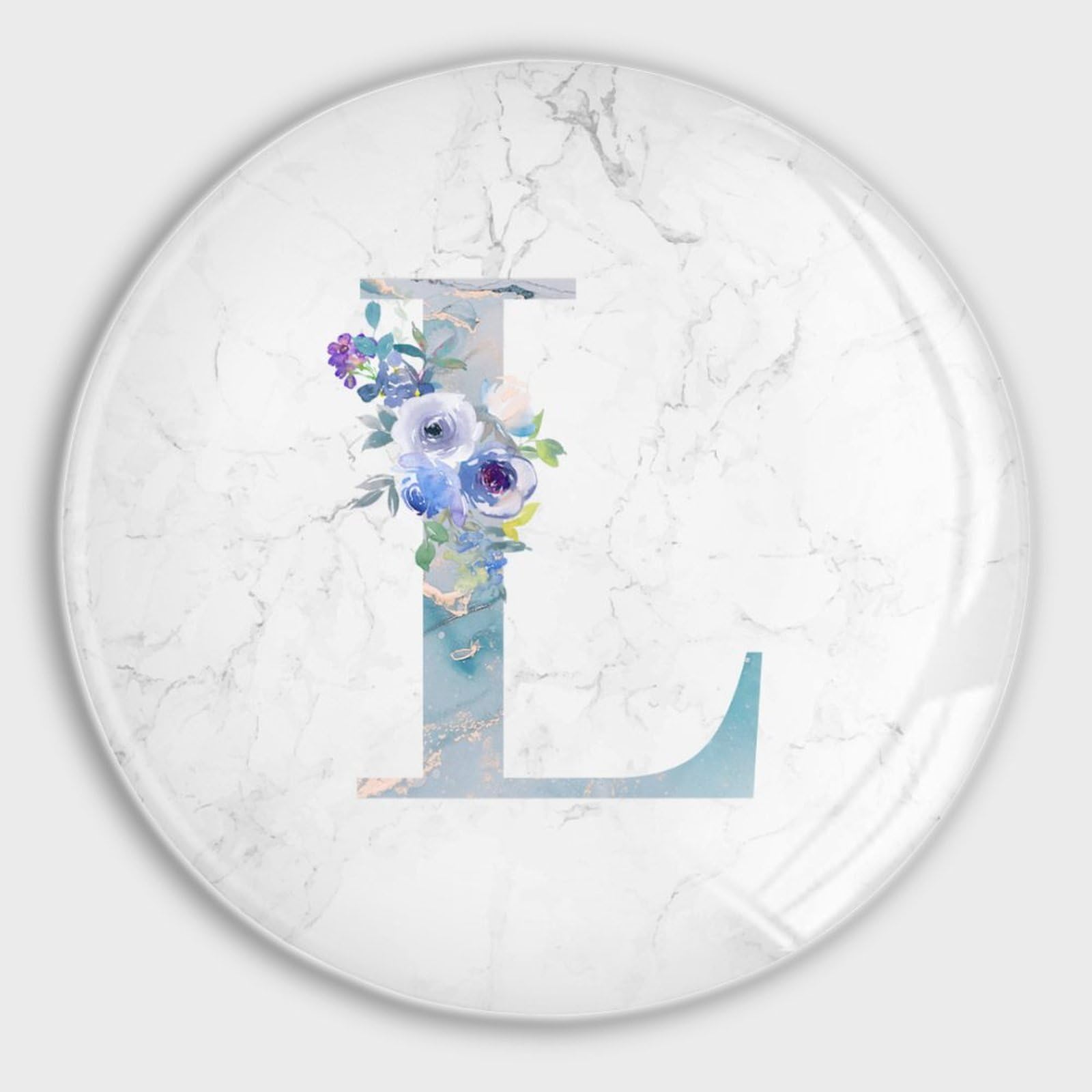 Aimant puissant en verre lettre L decoration cuisine monogramme floral bleu magnet frigo